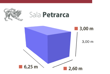 Sala Petrarca: spazio rettangolare di 6,25 x 2,60 x 3,00 metri.